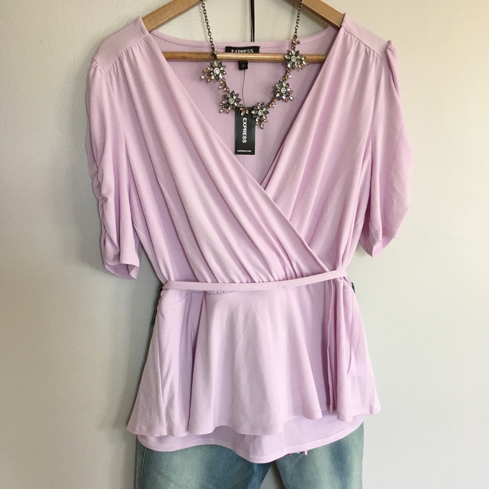 Ruched Sleeve Tie Front V Neck Wrap Top